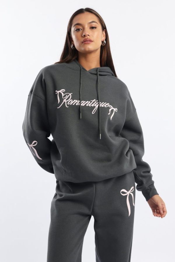 Grey Graphic Hoodie Sweater Long Sleeve