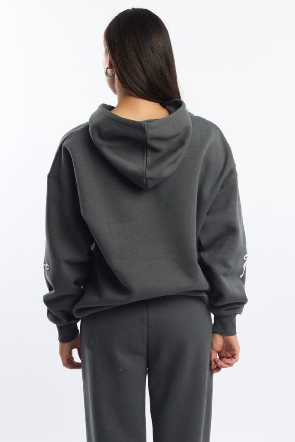 Grey Graphic Hoodie Sweater Long Sleeve - Image 5