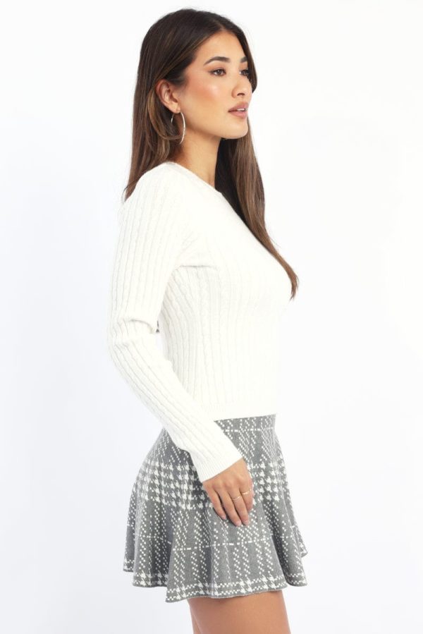 White Cable Knit Top Long Sleeve - Image 3